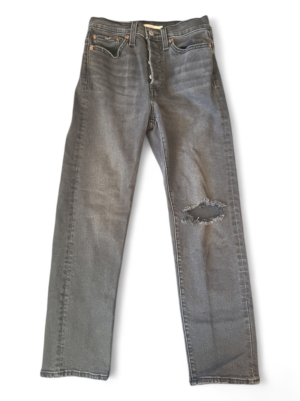 Levi's Wedgie Straight Leg Jeans in Faded Black with Knee Distress W27